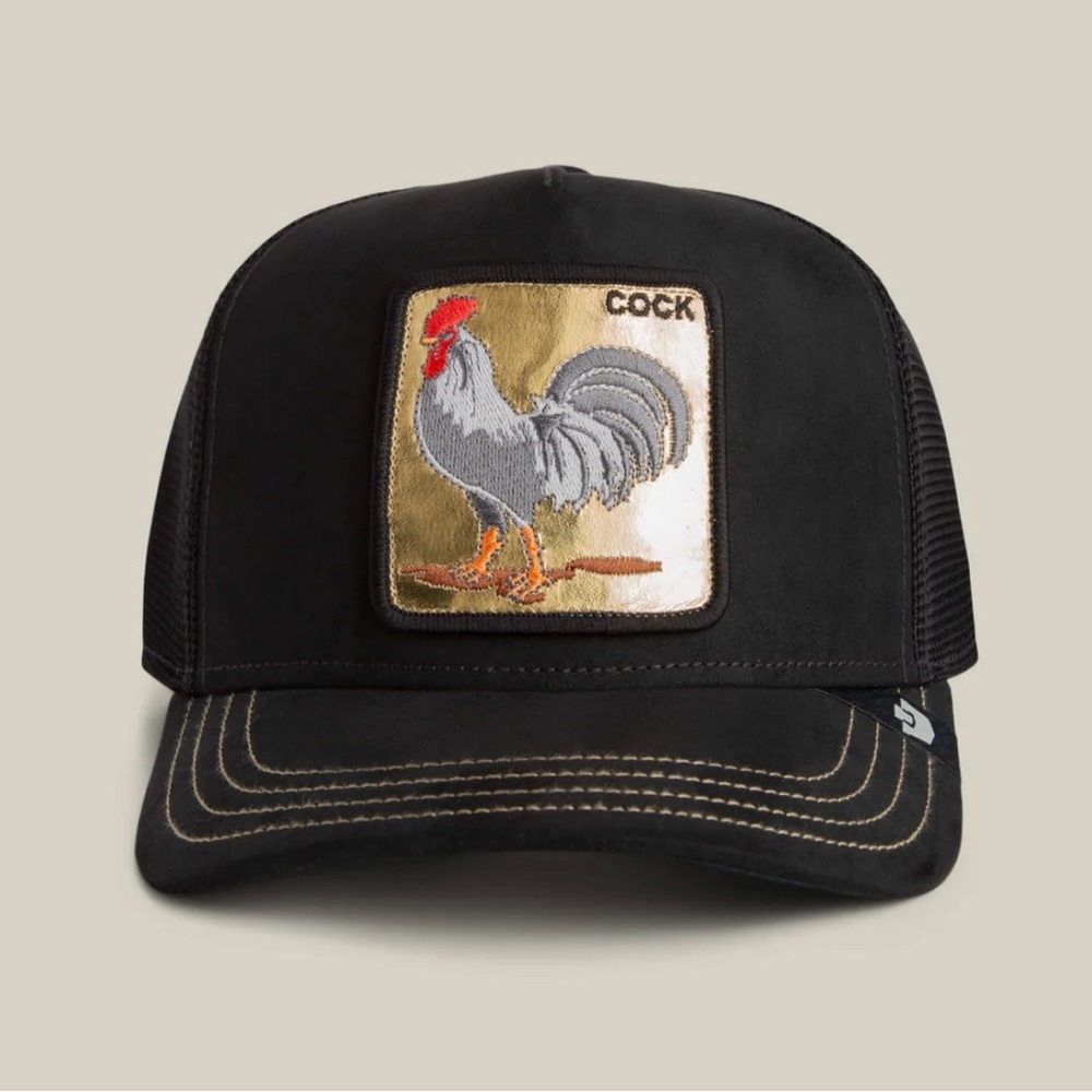 Goorin bros. Classic Black MICROSUEDE GOLDEN Rooster Patch Trucker Hat - Picture 6 of 10